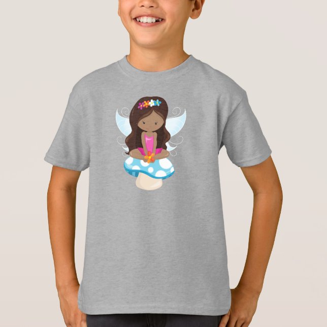 African American Fairy, Forest Fairy, Mushroom T-Shirt (Front)