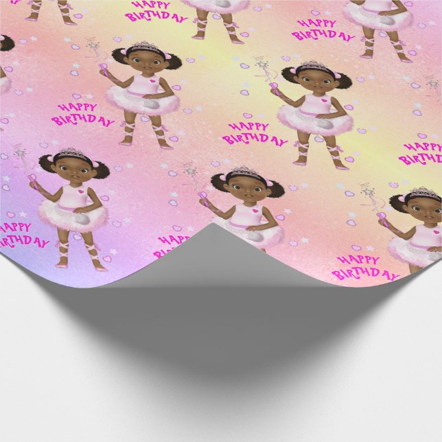 African American Fairy Princess Ballerina Wrapping Paper (Corner)