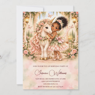African American Fairy Unicorn Birthday Invitation