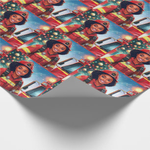 African American Female Firefighter Christmas Wrapping Paper