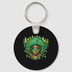 African American Female Leprechaun Black St Patric Key Ring