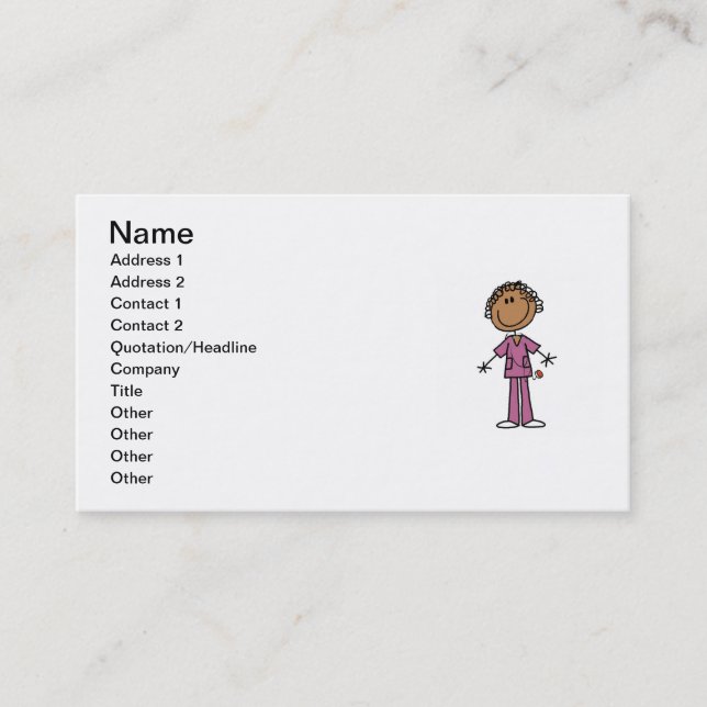 African American Female Stick Figure Nurse Business Card (Front)