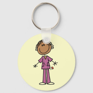 African American Female Stick Figure Nurse Key Ring