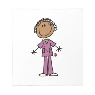 African American Female Stick Figure Nurse Notepad