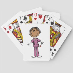 African American Female Stick Figure Nurse Playing Cards