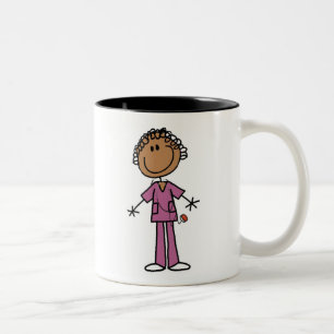 African American Female Stick Figure Nurse Two-Tone Coffee Mug