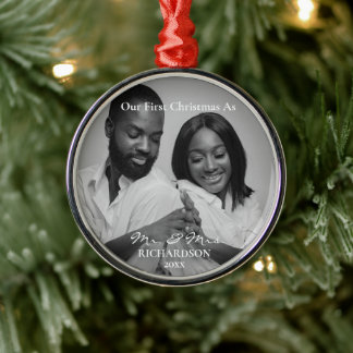 African American First Christmas as Mr & Mrs Photo Metal Ornament