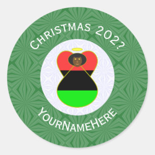 African American Flag Christmas Angel Personalise Classic Round Sticker