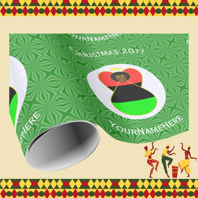 African American Flag Christmas Angel Personalised Wrapping Paper (Creator Uploaded)