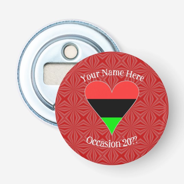 African American Flag Heart Funky Personalised Bottle Opener (Front)