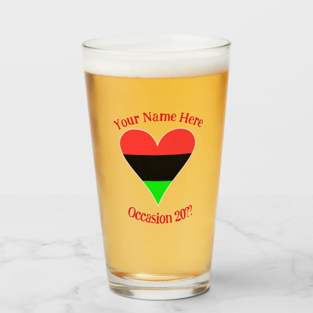 African American Flag Heart Funky Personalised  Glass (Front Filled)