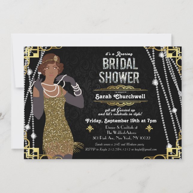 African American Flapper Bridal Shower Invitation (Front)