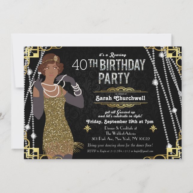African American Flapper Girl Birthday Invitation (Front)