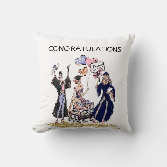 African American Friends Graduation Throw Pillow (Front)