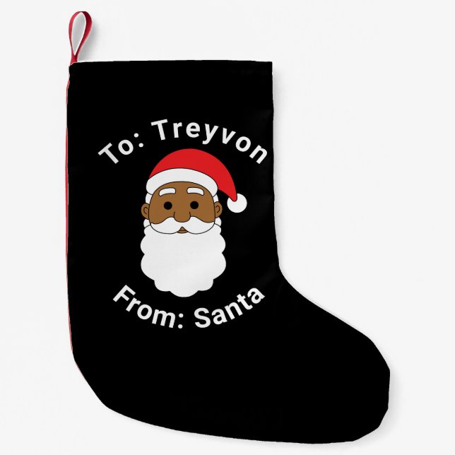 African American From Santa Custom Name Black Xmas Small Christmas Stocking (Front)