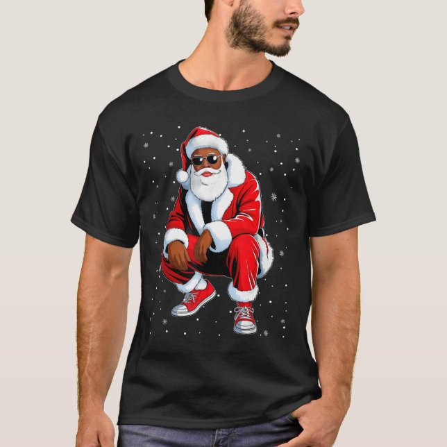 African American Funny Christmas Outfit Afro Santa T-Shirt (Front)