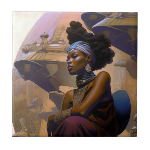 African American Futuristic Lady Ceramic Tile