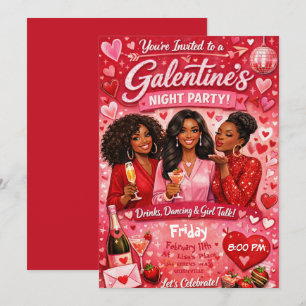 African American Galentine's Night Friends Party Invitation