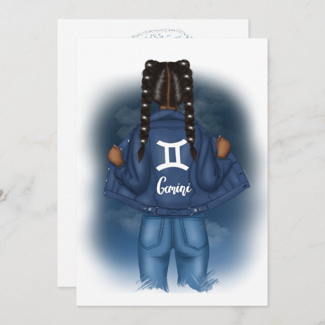 African American Gemini Zodiac Sign Birthday Party Invitation (Front/Back)
