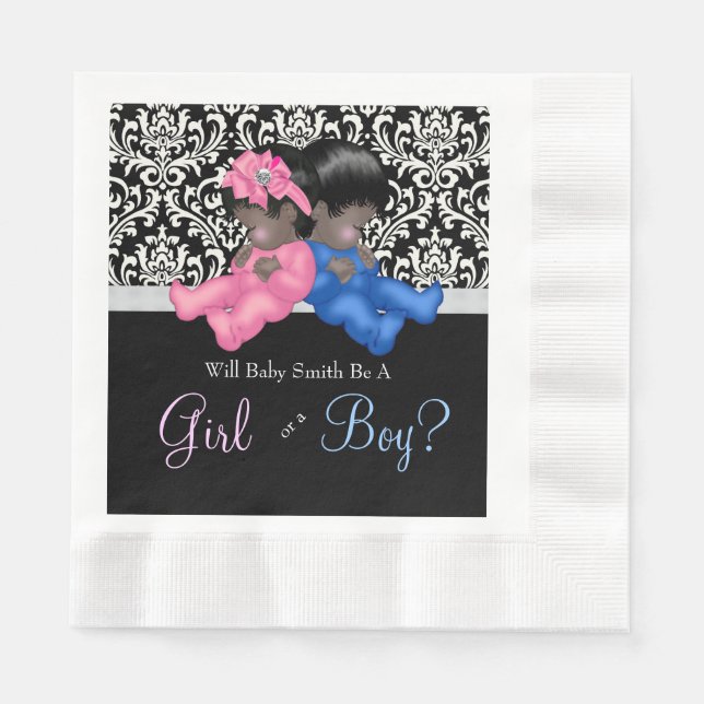 African American Gender Reveal Baby Shower Napkin (Front)