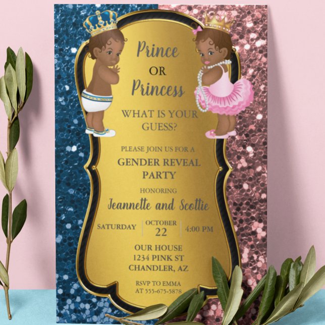 African American Gender Reveal Gold Glitter  Invitation (Creator Uploaded)
