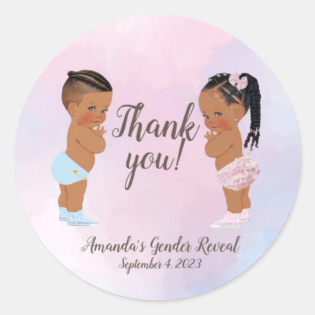 African American Gender Reveal Thank you Sticker (Front)