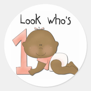 African American Girl 1st Birthday Tshirts Classic Round Sticker