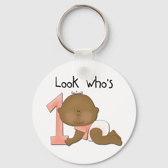 African American Girl 1st Birthday Tshirts Key Ring (Front)