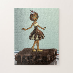 African American Girl and Chocolate Sundae Jigsaw Puzzle