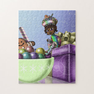 African American Girl and Christmas Candy Jigsaw Puzzle