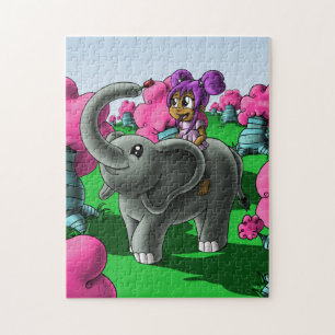 African American Girl and Elephant Jigsaw Puzzle