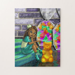 African American Girl and Gummy Bears Jigsaw Puzzle