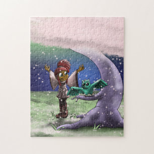 African American Girl and Owl Jigsaw Puzzle