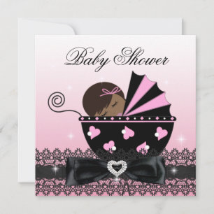 African American Girl Baby Shower Party Pink Invitation
