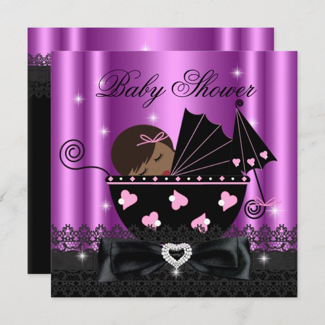 African American Girl Baby Shower Party Pink Invitation (Front/Back)