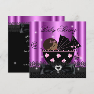 African American Girl Baby Shower Party Pink Invitation