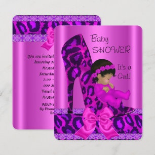 African American Girl Baby Shower Pink Leopard Invitation
