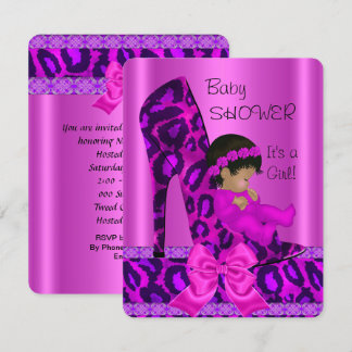 African American Girl Baby Shower Pink Leopard Invitation