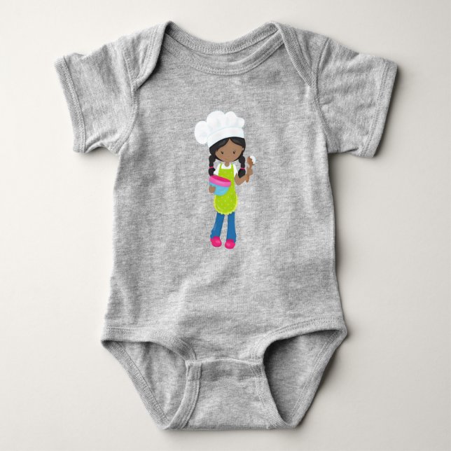 African American Girl, Baking, Baker, Bakery Baby Bodysuit (Front)