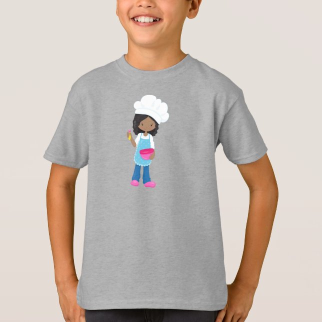 African American Girl, Baking, Baker, Pastry Chef T-Shirt (Front)