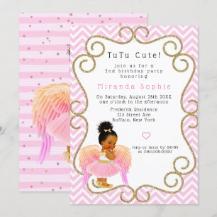 African American Girl Ballerina 2nd Birthday Party Invitation
