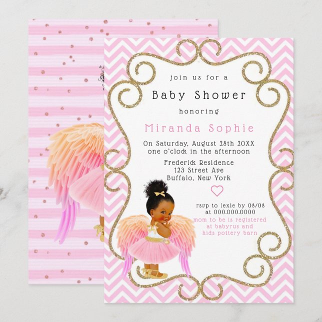 African American Girl Ballerina Baby Shower  Invitation (Front/Back)