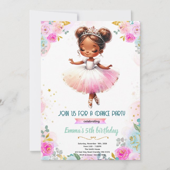 African American girl ballerina invite (Front)