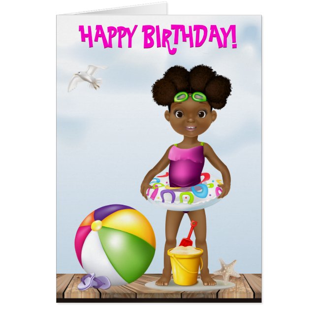 African American Girl Beach Birthday (Front)