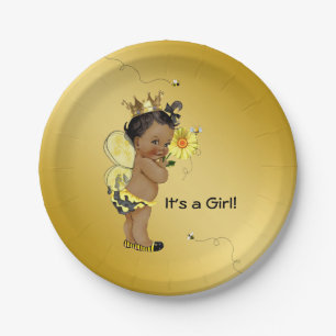 African American Girl Bee Baby Shower Paper Plate