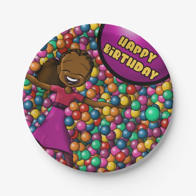 African American Girl Birthday Paper Plate (Front)