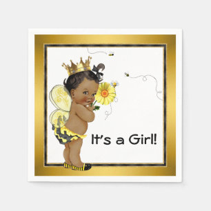 African American Girl Bumble Bee Baby Shower Napkin