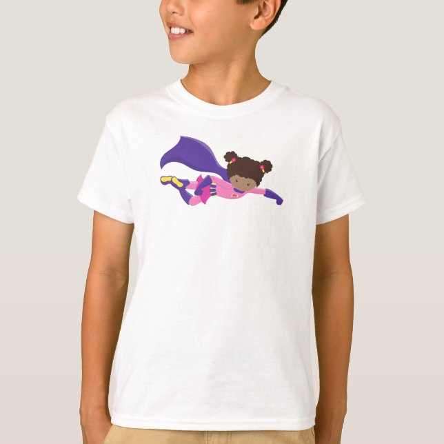 African American Girl, Cape, Superhero Girl T-Shirt (Front)
