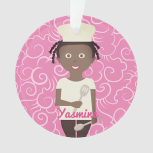 African American girl chef spatula personalised Ornament