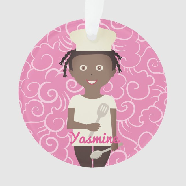 African American girl chef spatula personalised Ornament (Front)